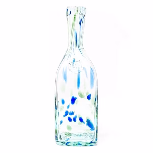 botella confetti azul y verde