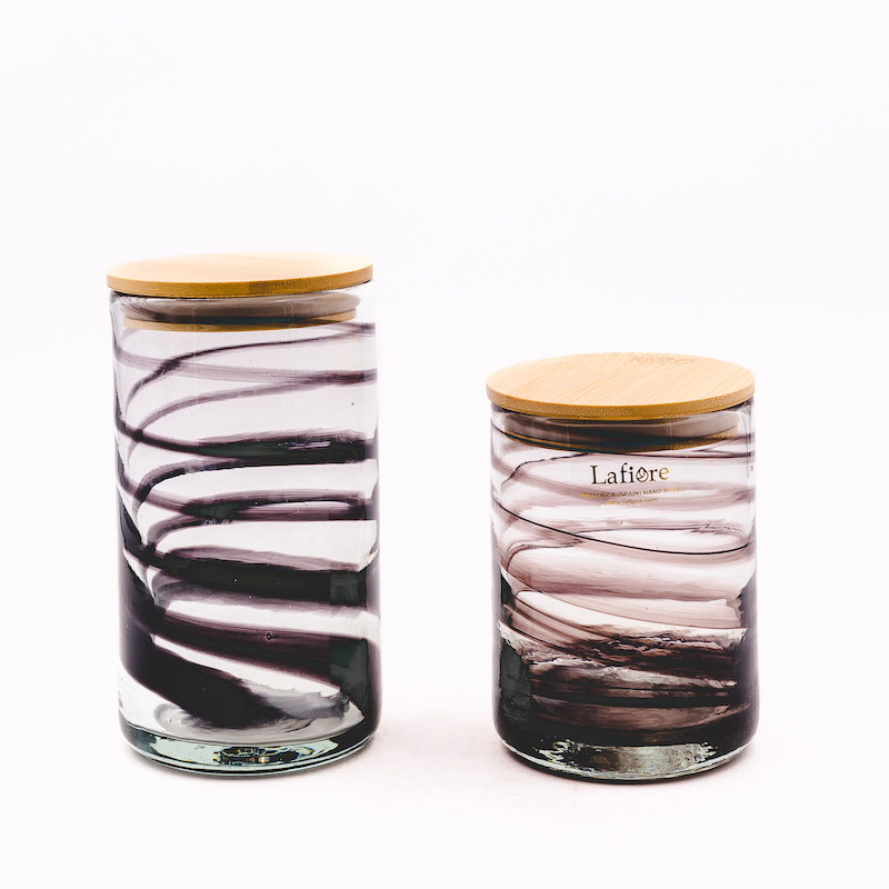 bote de cristal negre, set de dos tarros de vidrio con tapa de madera