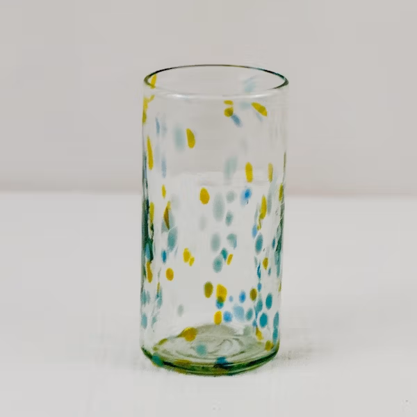 Vaso alto confeti Om. Highball de vidrio soplado