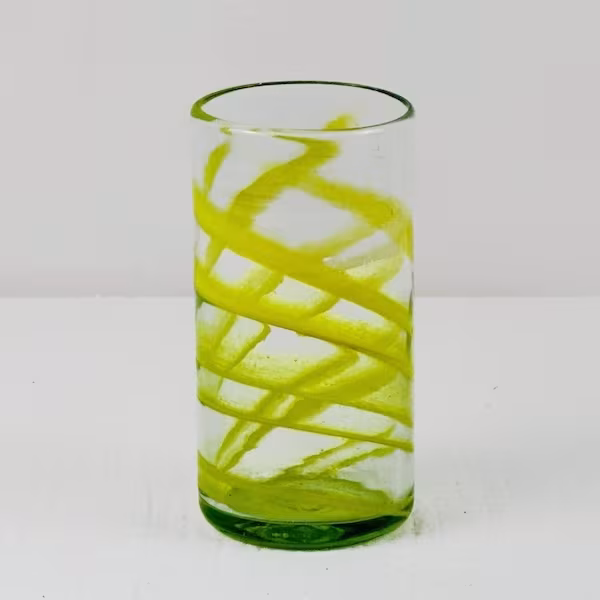 vaso alto amarillo, vidrio soplado de Mallorca