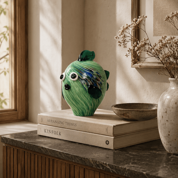 Pez verde figura animal de vidrio