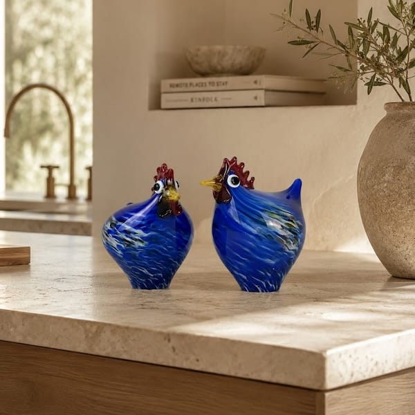 gallinas azules figuras animales de vidrio soplado y cristal reciclado