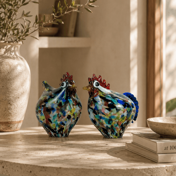 Lafiore Creative & Select Store Mallorca Gallinas de vidrio soplado decorativas pareja de gallo y gallina