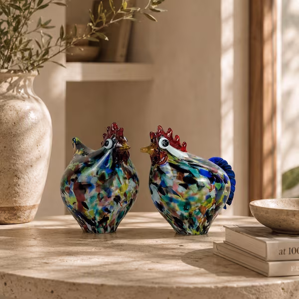 Lafiore Creative & Select Store Mallorca Gallinas de vidrio soplado decorativas pareja de gallo y gallina